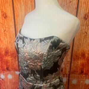 NWT Showpo Brailey Strapless Mini Dress size 14 black pink jacquard party RV $90